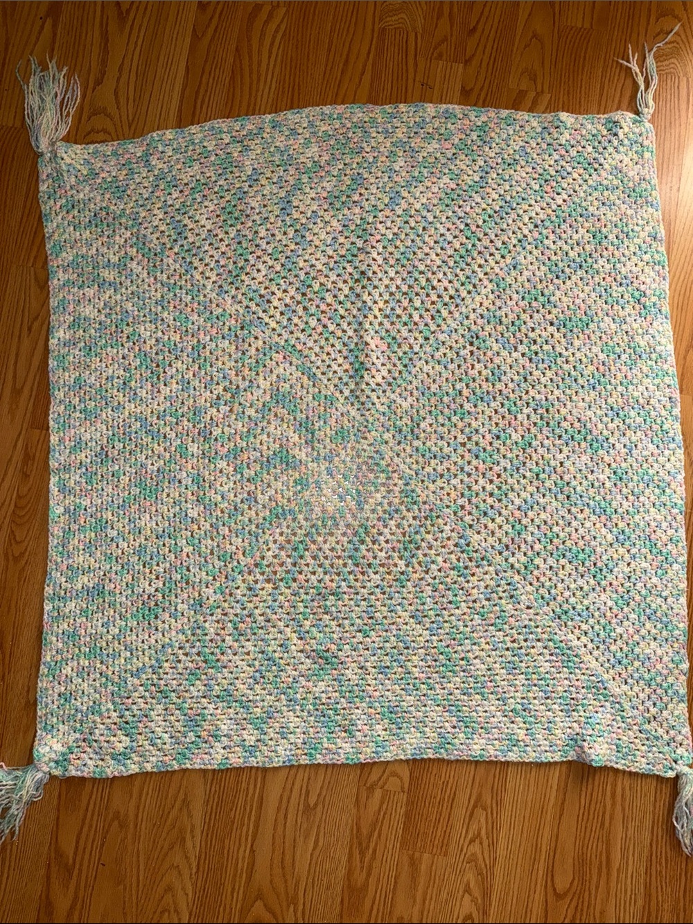 Pastel Multicolor Crochet Throw - Soft Mint, Pink & White Accent